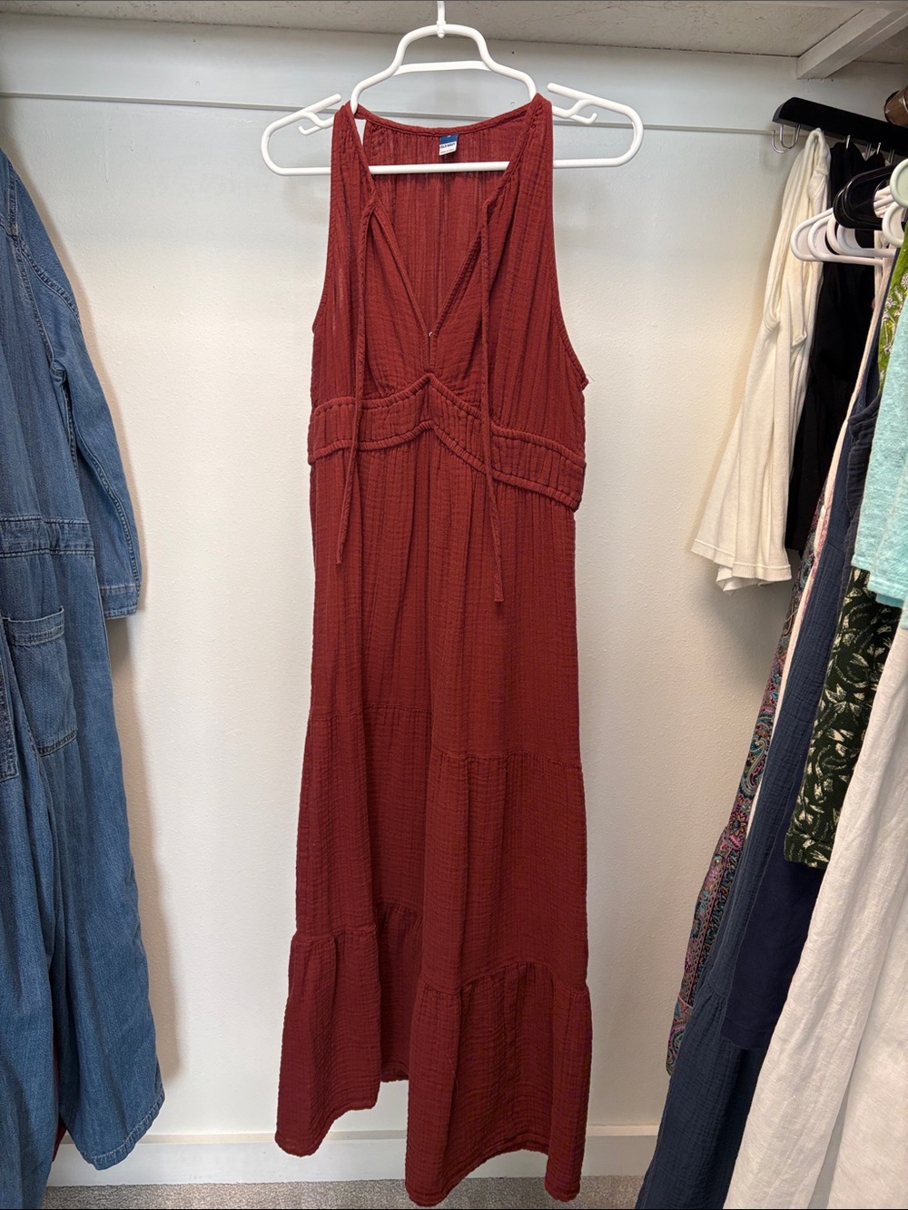 Women’s Sleeveless Cotton Maxi Dress in Rust M